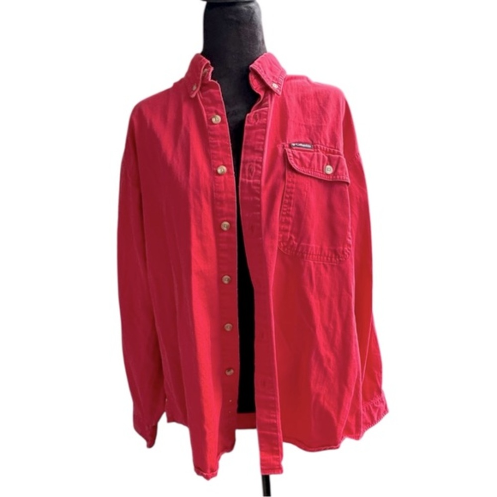 Columbia Button Down Long Sleeve Shirt Mens M reddish pink Cotton Collared USA